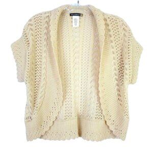 Vintage Sweaterworks M Beige Bolero Shrug Cardigan Lace Crochet